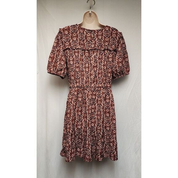 Maurices Women’s Boho Round Neck Layered Red/Cream Mini Dress Size Medium - Picture 2 of 7
